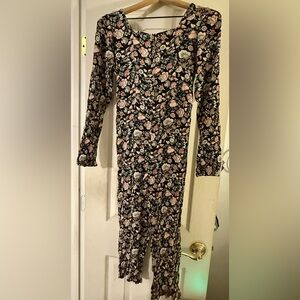 Art Class Black and Pink Floral Long Sleeve Jumpsuit